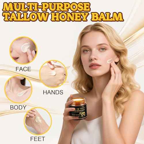 Beef Tallow for Skin, Tallow and Honey Balm for Face, Grass-Fed Beef Tallow Face Moisturizer, Deeply Moisturizing for Dry & Sensitive Skin (4.23oz/120g)