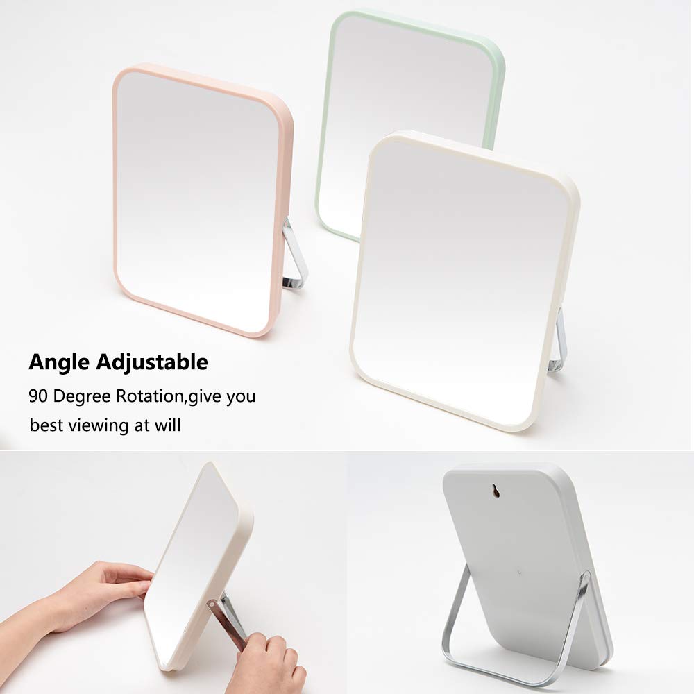 YEAKE Table Desk Vanity Makeup Mirror,8-Inch Portable Folding Mirror with Metal Stand 90°Adjustable Rotation Tavel Make Up Mirror Hanging Bathroom for Shower Shaving(Pink)