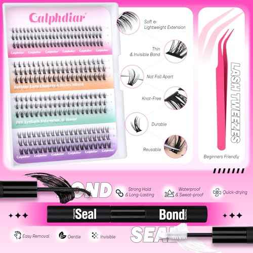 calphdiar Bottom Lash Clusters Kit DIY Eyelash Extensions 4 Styles Bottom Lashes Extension Kit Wispy Lower Eyelash Clusters Kit 5-7mm Natural Individual Lashes 225Pcs for Bottom Lash Extension