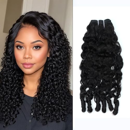 Wequeen 16A Burmese Curly Human Hair Bundles 16 Inch 100% Unprocessed Brazilian Virgin Hair Quick Weave Bundles Human Hair Extensions Real Human Hair, Natural Black