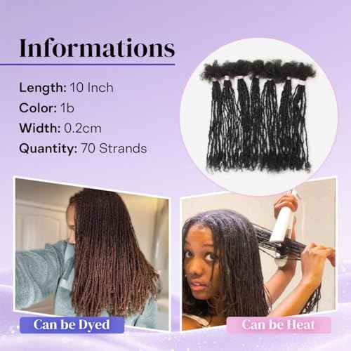 Sisterlocks Locs Extesnions Human Hair 0.2cm Thickness Micro Curly Tips, Full Handmade Interlocking Permanent Soft Dreadlock Extensions Natural Looking Locs (1B# 0.2cm, 10 Inch 70 Strands)