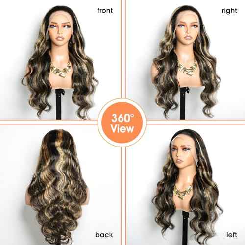 13x4 Full Lace Frontal Wigs Human Hair Ombre Wig 1B/27 HD Lace Front Wigs Pre Plucked 180% Density Body Wave Human Hair Wig Bleached Knots Full Lace Front Wigs for Black Women 18 Inch