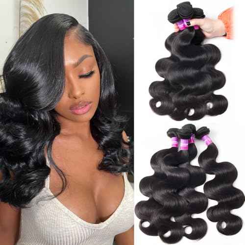 12A Human Hair Bundles 400g Body Wave Bundles Human Hair Extensions 16 16 16 16 Inch Brazilian Virgin Body Wave 4 Pieces Deals Unprocessed Brazilian Quick Weave Extensions Natural Black