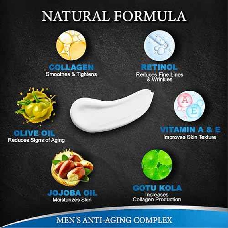 (2 Pack) Mens Face Moisturizer Cream - Anti Aging & Wrinkle for Men with Collagen, Retinol, Vitamins E, Jojoba Oil - Face Lotion - Age Facial Skin Care - Eye Wrinkle - 8 oz Total