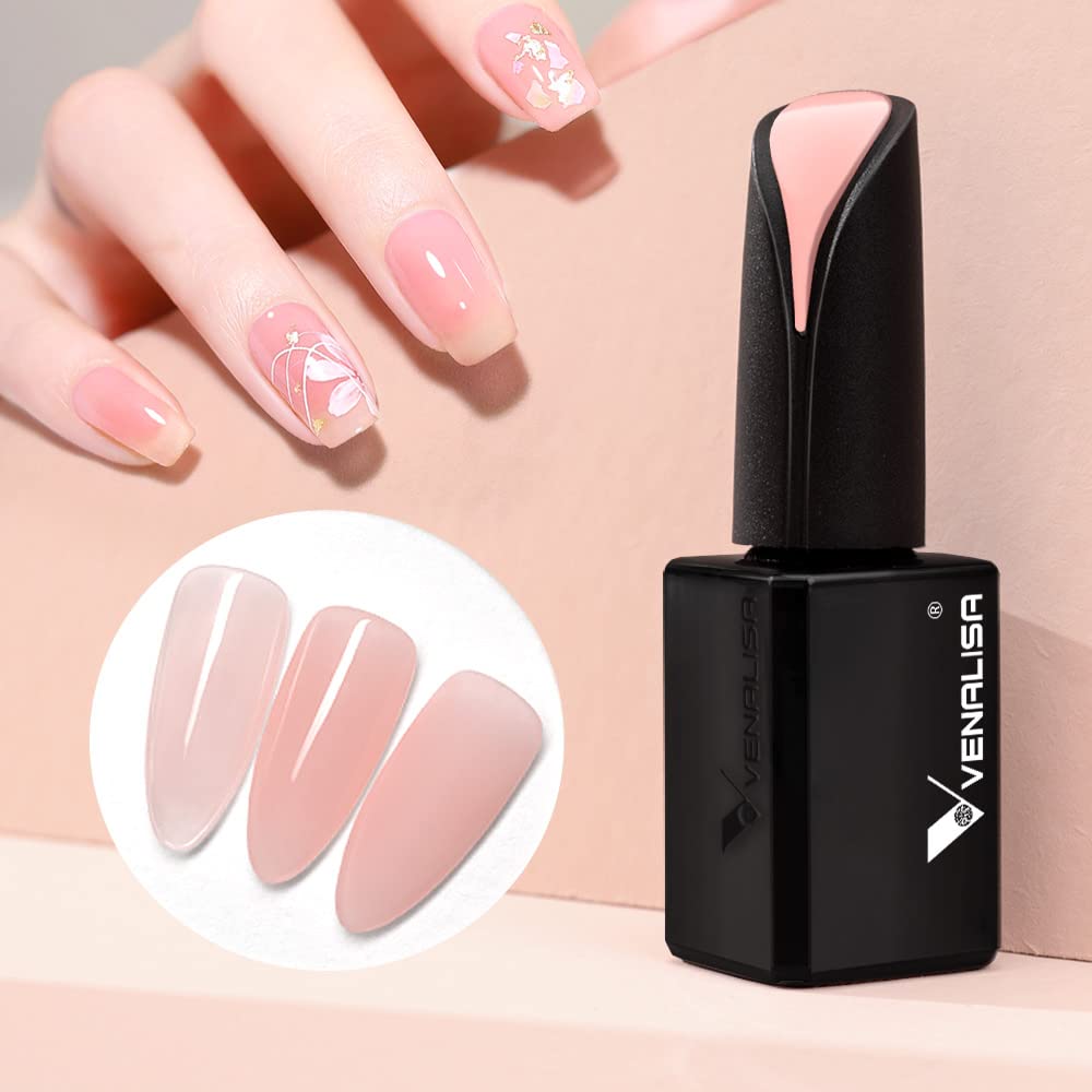 VENALISA 15ml Jelly Pink Gel Nail Polish, Neutral Jelly Nude Pink Gel Polish Sheer Pink Translucent Color Soak Off UV LED Nail Gel Polish Nail Art Starter Manicure Salon DIY at Home, 0.53 OZ