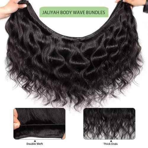 Human Hair Bundles 12 14 16 Inch 12A Body Wave Bundles Human Hair 100% Unprocessed Brazilian Virgin Hair 3 Bundles Double Weft Hair Extensions for Black Women Natural Black