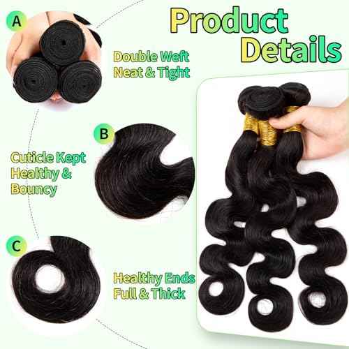 Human Hair Bundles Body Wave Natural Color, 16 18 20 22 Inch - 4 Bundles, Antousha Body Wave Bundles Human Hair 12A Unprocessed Brazilian Virgin Wavy Bundles for Black Women