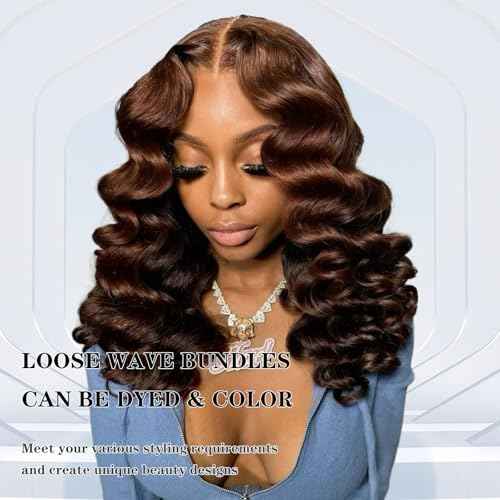 Brown Bundles Human Hair Loose Wave Human Hair 3 Bundles (#4, 12 14 16) 12A 100% Unprocessed Brazilian Virgin Hair Loose Deep Wave Remy Human Hair Extension 4# Color