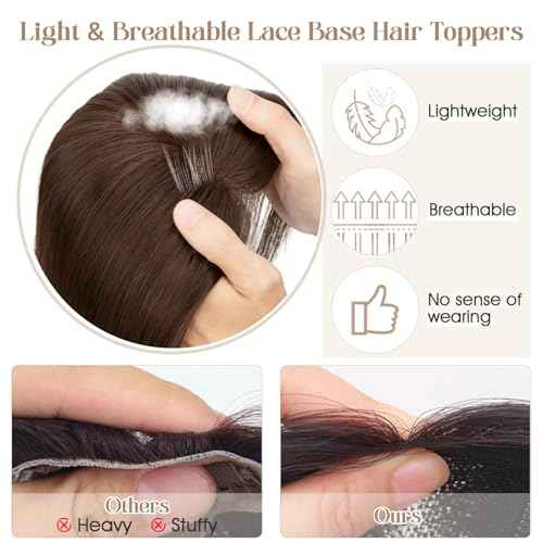 Rich Choices Hair Toppers for Women Real Human Hair Remy Hairs Toppers Hairpieces for Women with Thinning Crown Wispy Clip in Topper 12 Inch No Bang-#2R Chocolate Brown