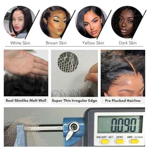 Water Wave 4x4 SKINLIKE Real HD Lace Closure Only Single Knot Human Hair 18 In,12A Virgin 0.09 mm Ultra-thin Invisible Wet n Wavy Curly Swiss HD Lace Closure Pre Plucked Free Part Natural Black