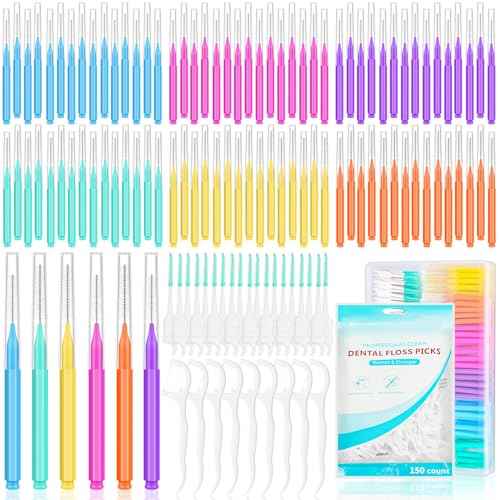 Lezmarket 450PCS Interdental Brushes and Flosser Picks Kit, Braces Brushes, Soft Picks and Dental Floss Sticks for Teeth, Braces Cleaner Brush Tooth Floss Pick Between Teeth Brushes for Braces