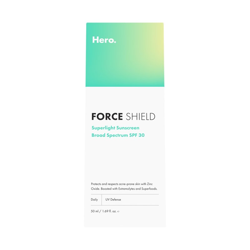 Hero Cosmetics Force Shield Superlight Sunscreen SPF 30 - Lightweight Sunscreen for Face & Acne-Prone Skin with Zinc Oxide - Fragrance Free 50 ml