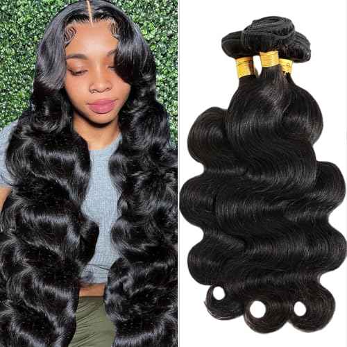 12A Human Hair Bundles 16 18 20 Inch Body Wave Bundles Human Hair 100% Unprocessed Brazilian Virgin Hair Body Wave 3 Bundles Deals Human Hair Extensions Quick Weave For Black Women Natural Black