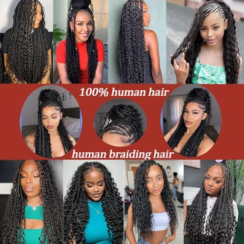 Human Braiding Hair 50g Deep Curly Wave Bulk Human Hair for Braiding No Weft Bundle Brazilian Virgin Curly Human Hair Extensions for Boho Braids Wet and Wavy Human Hair Braiding Hair Natural Color