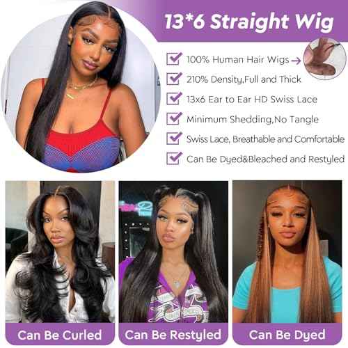 18Inch 13x6 Lace Front Wigs Human Hair 210 Density Straight HD Lace Front Wigs Human Hair Pre Plucked with Baby Hair Glueless Wig Virgin Hair Lace Front Wigs for Women (13X6 Straight Wig, 18Inch)