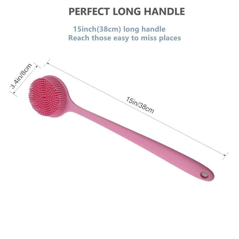 Long Handle Silicone Body Scrubber for Shower, Dual-Sided Back Scrubber Brush with Soft Bristles&Massage Nodes, Exfoliating Bath Brush for Hard to Reach Areas, Easy to Clean & Quick Dry, for Daily Use