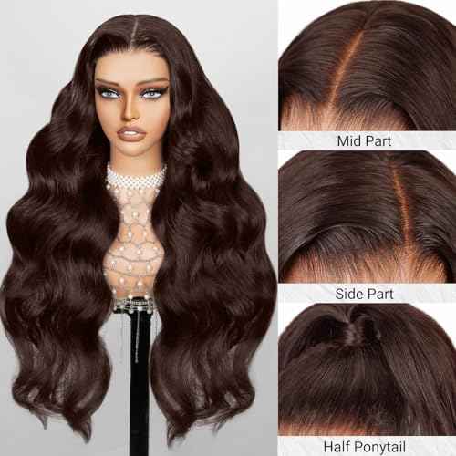 Chocolate Brown Lace Front Wig 220% Density Brown Wig Human Hair 13x6 Hd Lace Front Wigs Human Hair Pre Plucked with Baby Hair 28 Inch Brown Loose Body Wave Human Hair Wig for Women