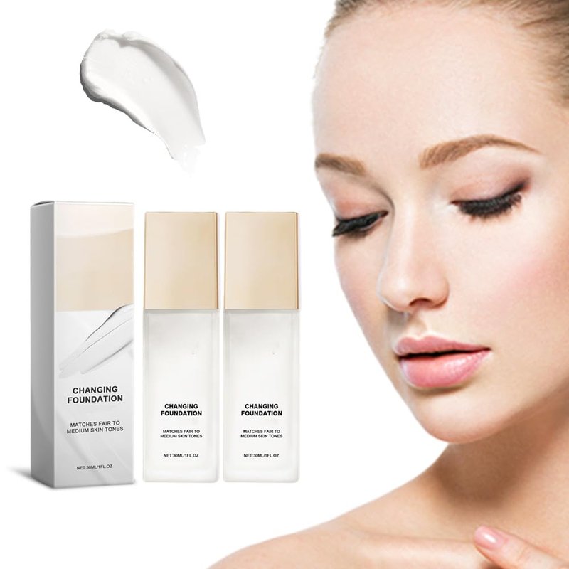 2026 Upgraded Color Changing Foundation for Mature Skin, Instantly Adapts to Your Skin Tone, Buildable Light to Medium Coverage, 12 Hour Wear, Natural Dewy Finish (2Pcs)