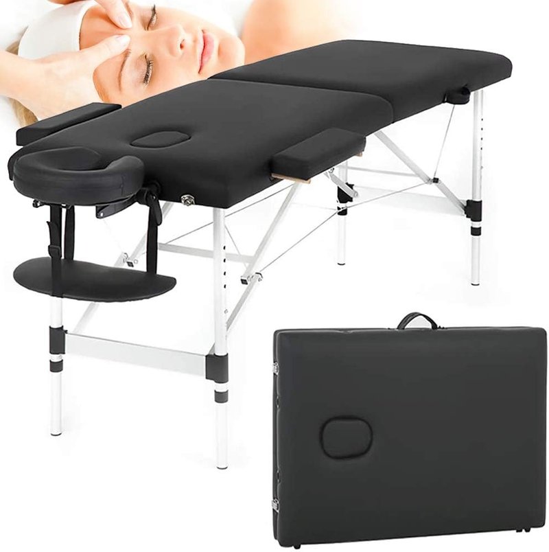 Foldable Massage Table - Portable 73 Inch Adjustable Salon Bed with Aluminum Legs & Carry Case | Supports 450 lbs - Black