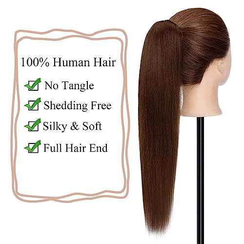 MY-LADY Ponytail Extension Human Hair Claw Clip in Ponytail Hair Extension Straight Pony Tail Hair Extensions Real Human Hair for Women Medium Brown 16 Inch 105g