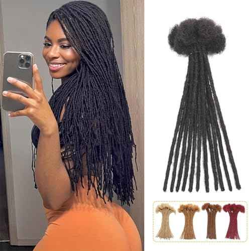 Micro Loc Extensions Human Hair 0.2 cm 14 Inch 30 Strands Dreadlock Extensions Human Hair Loc Extensions Dreads Extensions for Men Women Real Human Hair Locs 1B Natural Black Handmade Permanent Locs