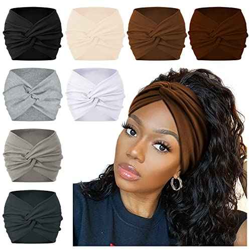 AKTVSHOW 7'' Wide Headbands for Women, Extra Large Turban Workout Headband Fashion Yoga Hair Bands Boho Twisted Thick Hair Accessories, 8Pack