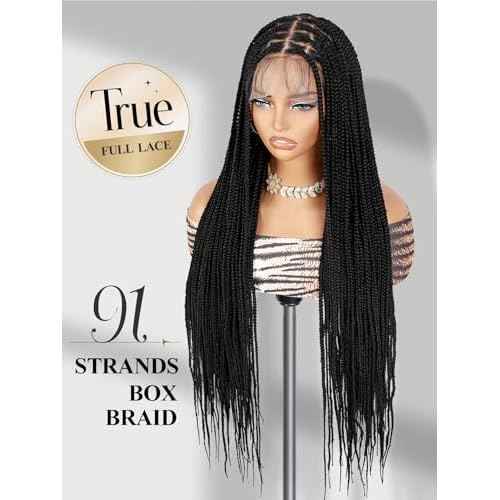 Full Lace Braided Wig for Black Women 34 Inch Pre Plucked Knotless Squrare Part Box Braid Twist Locs Wig with Baby Hair