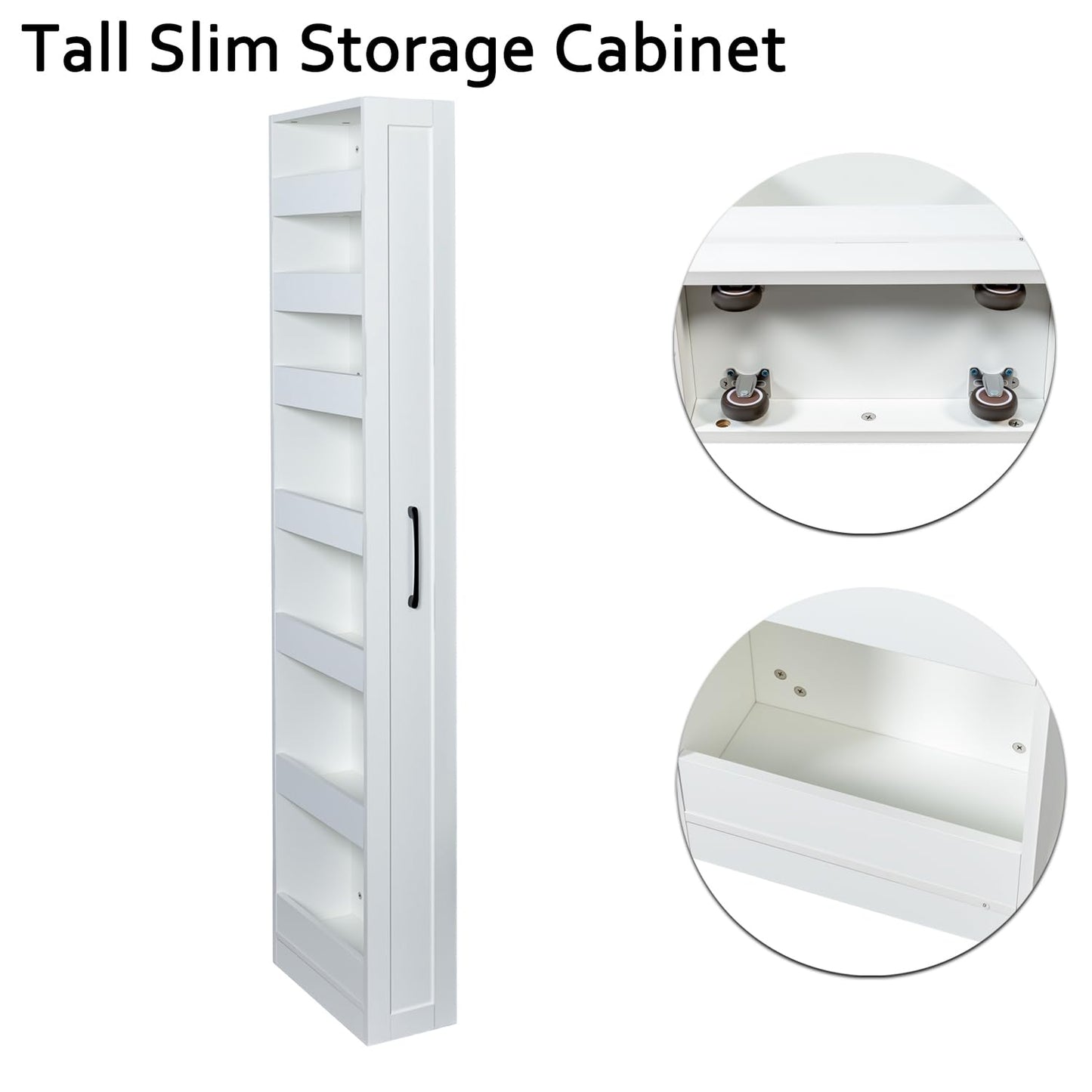 WSLUKVII 7-Shelf Tall Narrow Storage Cabinet, Slim Bathroom Cabinet with Handles, 71 Inch Tall, 8 Inch Wide for Small Space, Kitchen, Bathroom, Laundry Room, White