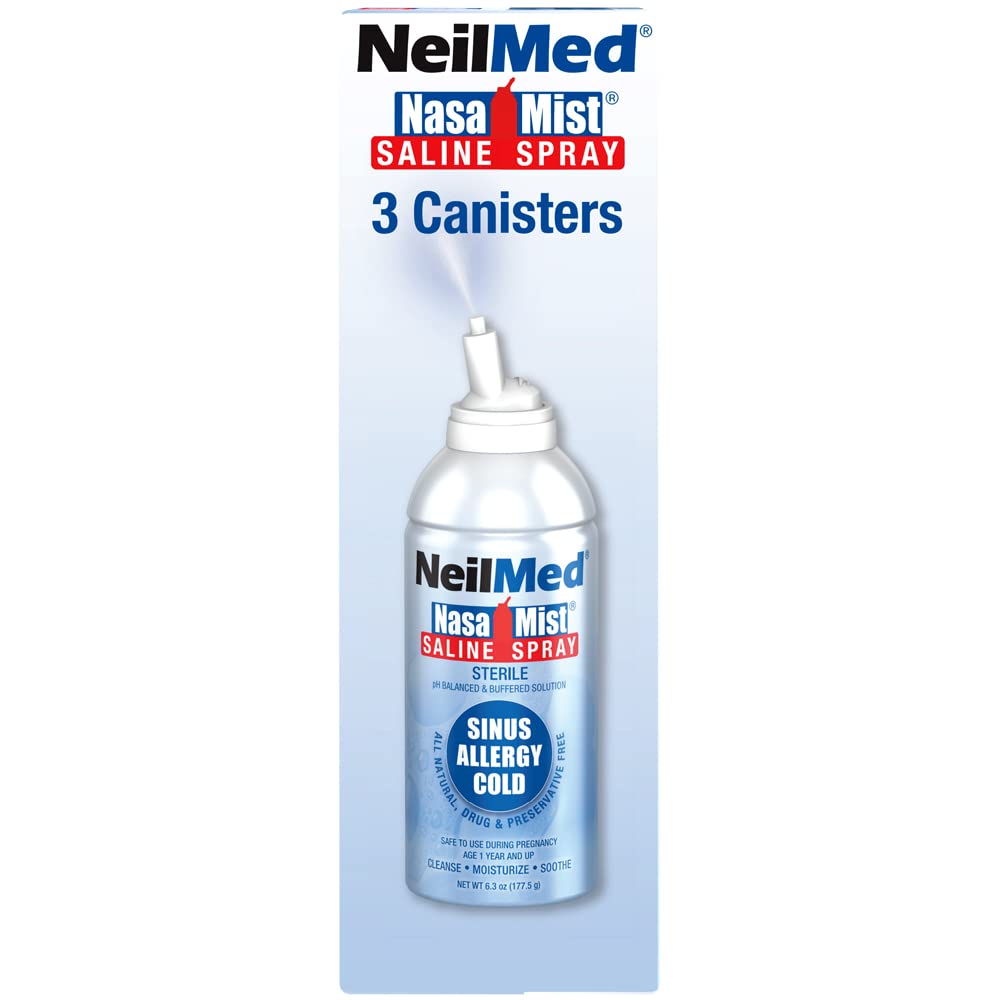 NeilMed NasaMist Isotonic Saline Spray. Soothe, Moisturize and Cleanse Using Specially Designed tip. 177mL. Contains 3 NasaMist canisters
