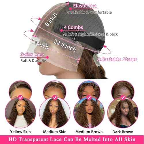 200 Density Chocolate Brown Lace Front Wig Human Hair 20 Inch 13x6 HD Deep Wave Lace Front Wigs Human Hair Colored Deep Curly Lace Frontal Wigs Glueless Wig for Woman Pre Plucked with Natural Hairline