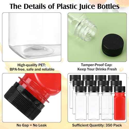Sliner 350 Pcs 2oz Clear Plastic Bottles Mini Juice Bottle with Screw Lid Small Empty Reusable Liquid Vial Freezer Beverage Container Leak Proof for Juice Milk Water