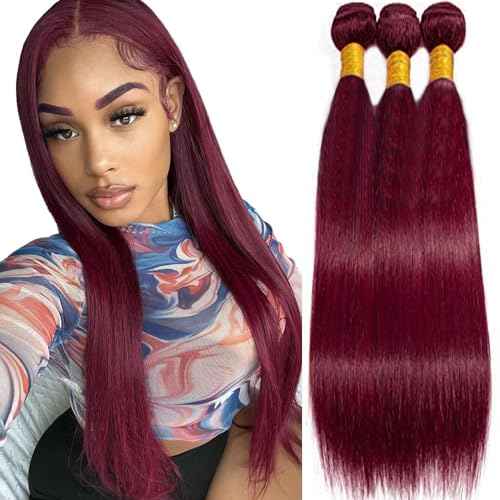 Brazilian Virgin Human Hair Bundles Burgundy 99J Straight Wave Bundles Human Hair 26 28 30 inch Unprocessed Brazilian Wine Red Quick Weave Hair for Black Women