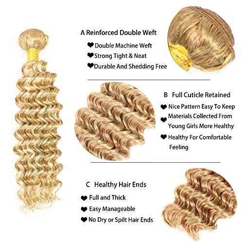34 34 34 inch P27/613 Human Hair Bundles Blonde Deep Wave Bundle #613 Human Hair 3 Bundles Two Tone 613 Deep Wave Bundle