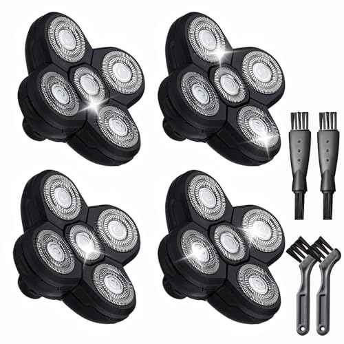 4 Pack Head Shaver Replacement Blades, 5 Blades Shaver Replacement Heads for Bald Men Universal Head and Face Electric Razor Kit with 4 Cleaning Brush