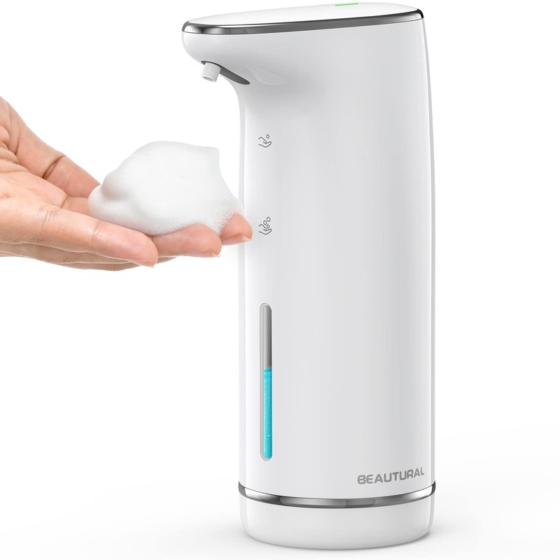 BEAUTURAL Automatic Foaming Soap Dispenser, Touchless Hand Soap Dispenser Rechargeable, Dish Soap Dispenser for Bathroom Countertop, Kitchen and Commercial 10oz/300ml