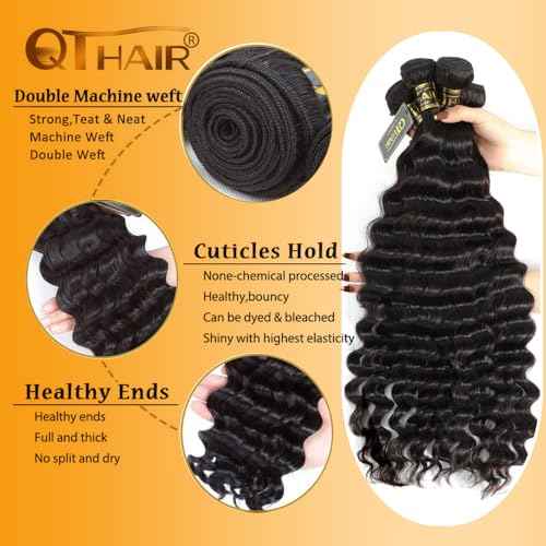 QTHAIR 16A Virgin Hair Bundles Loose Deep Wave 22" 22" 200g Long Human Hair Weave Bundles Curly Virgin Hair Bundles for Black Women