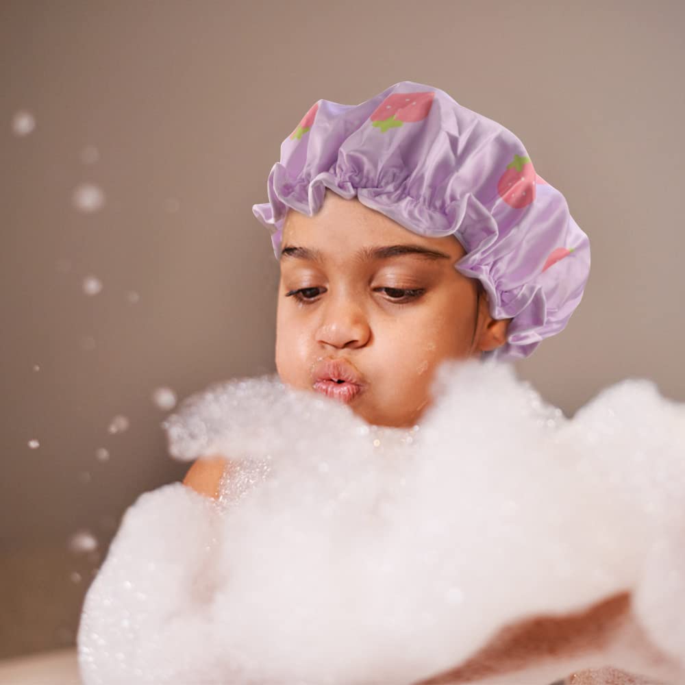 TCOTBE 3 Pcs Shower Caps Rabbits Prints Double Layers Children Shower Caps PEVA Bath Hats for Reusable Cartoon Animal Bonnets Hair Covers for Boys and Girls