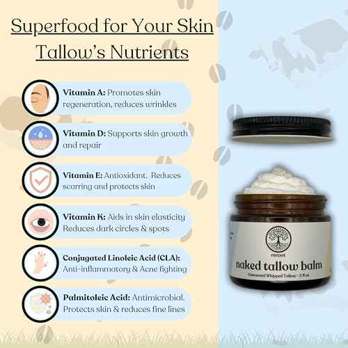 Beef Tallow Balm for Skin | NAKED TALLOW BALM | 1 Ingredient - 100% Grass Fed Tallow | Whole Body & Face Moisturizer | Whipped & UNSCENTED for Sensititve Dry Skin, Babies, Eczema, Psoriasis, Rosacea (2oz)