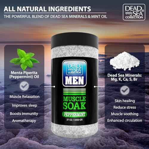 Dead Sea Collection Bath Salts for Men with Peppermint Oil ? Refreshing Soak for Muscle Recovery and Relaxation ? 100% Pure Dead Sea Salt Infused with Essential Minerals ? 37 Oz Jar