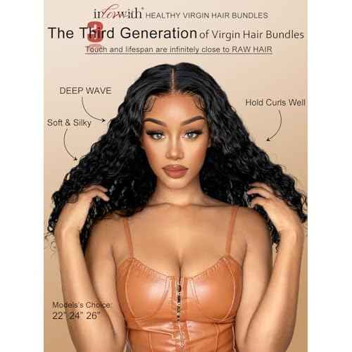 inlovwith Deep Wave Bundles Human Hair, Selected Healthy Curly Human Hair Bundles 100% Unprocessed Brazilian Virgin Hair Wet and Wavy (Single Bundle, 30 Inches)