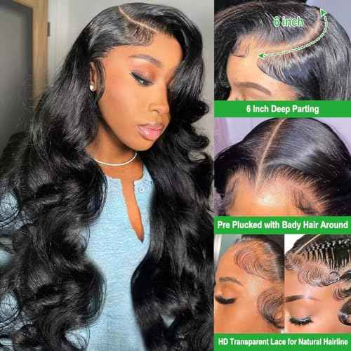 30 Inch Lace Front Wigs Human Hair Pre Plucked 180% Density Body Wave Transparent HD 13x6 Lace Frontal Wigs Glueless Body Wave Wig for Women with Baby Hair