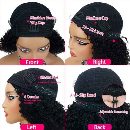 20 Inch Kinky Curly Half Wig Human Hair 200% Density Wear Go Glueless Wigs Human Hair Curly 3 In 1 Half Wigs for Women Drawstring Seamless Flip Headband Wig Beginner Friendly