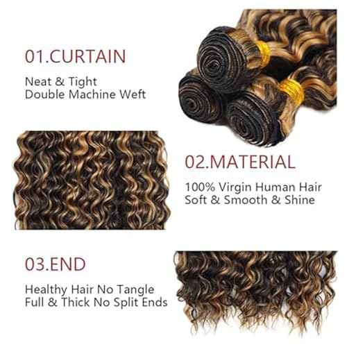 BilltiiWW Ombre P1B27 With Highlights Curly Bundles Natural Blonde Kinky Curly Bundles two tone Brazilian Human Hair Soft and Silky for Black Women 18 20 22 Inch