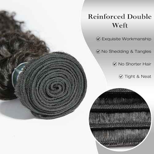 ASHINE Human Hair Bundle Deep Curly Water Wave, Unprocessed Cambodian Raw Hair 16 Inch, Flip Over Quick Weave Wet and Wave Bundles for Women Natural Black
