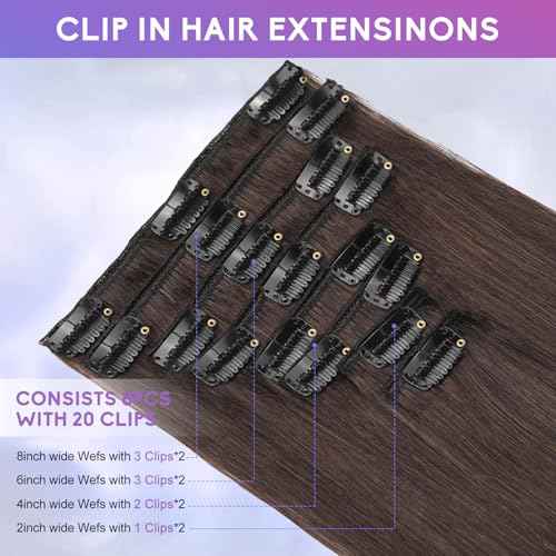 Dark Brown Clip in Hair Extensions Real Human Hair Invisible Seamless Remy Human Hair Clip in Extensions for Women 22 Inch 110g, 8pcs Per Set with Double Weft