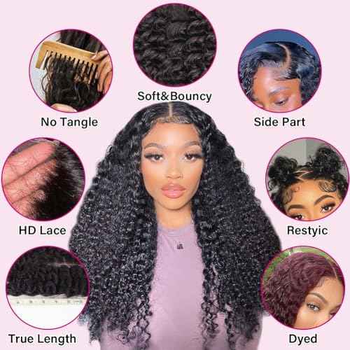 5x5 HD Lace Closure Curly Human Hair Closure Skinlike 0.1mm Invisible HD Lace Small Knots Closure Pre Plucked 12A Unprocessed Virgin Hair Deep Wave Human Hair Closures for Black Women 22 Inch