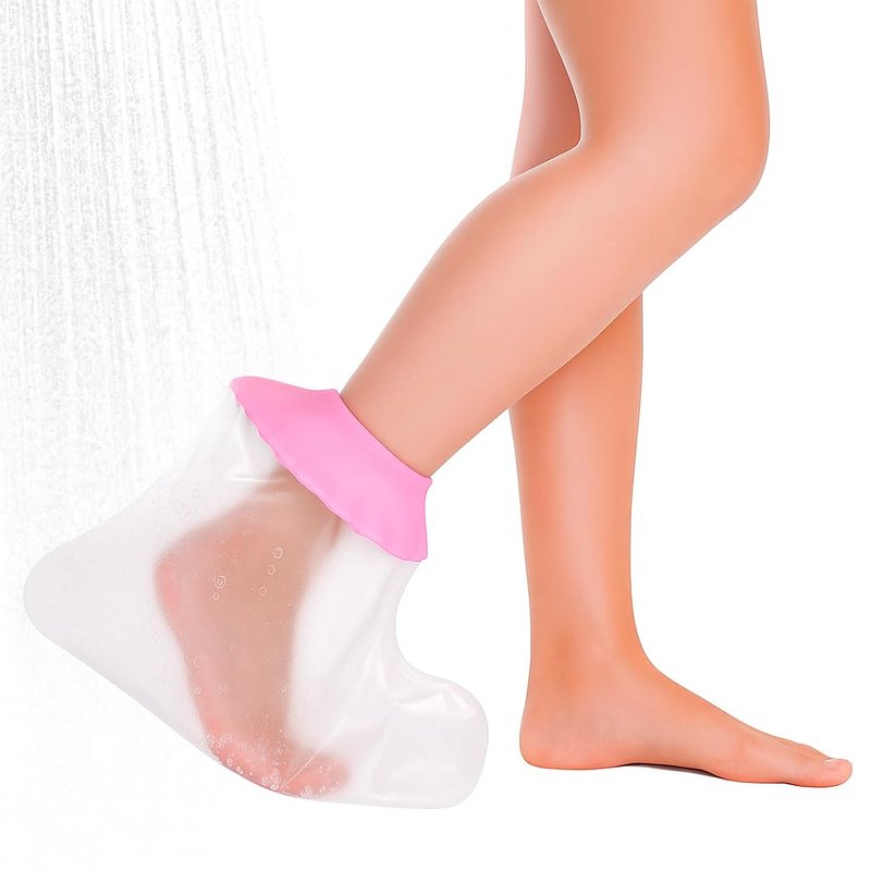 mosago Waterproof Cast Covers for Shower foot, shower boots for foot after surgery, Keep Wound/Bandage Dry Bath, Wound Protector Adult, Broken Foot/Ankle, Reusable Wound Care Supplies (Pink)