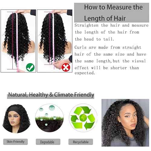Curly Headband Wig Human Hair 20Inch Human Hair Headband Wig Glueless Wear and Go Human Hair Scarf None Lace Front Wigs 150% Density Natural Color