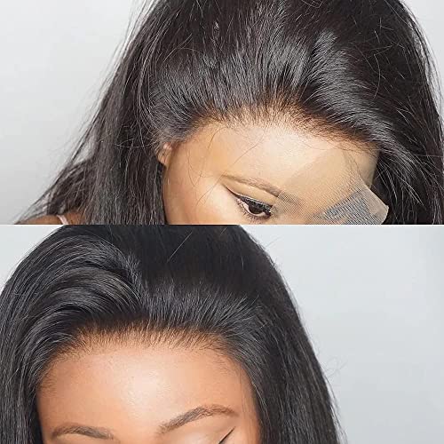 13x4 Ear To Ear Straight Lace Frontal Closure Transparent HD Human Hair With Baby Hair Knots 100% Virgin Remy Human Lace Frontal Closures 150% Density Natural Color (14 Inch,Straight frontal)