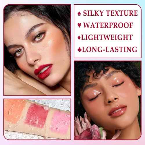 3 Colors Blush Stick with Makeup Sponges,Matte Solid Cream Blush,Multi-Use Blush Stick for Cheeks,Lips and Eye,High Pigmented Makeup Sticks Set A